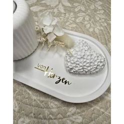Raysin Deko-Set „von Herzen“ – Weiß Matt mit Goldfolie, Herz & Trockenblumen – Handgemachtes Geschenk