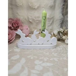 Raysin Osterdeko Set: 3 Häschen mit Tablett & Kerze – Handgefertigte Frühlingsdeko für dein Zuhause