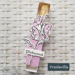 Reagenzglas in Geschenkverpackung für Geldgeschenke ~ Motiv: Blume ~ Text: Glückwunsch ~ Farbwahl