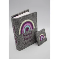 Regenbogen Set Gotteslobhülle + Rosenkranztasche Gebetbuch Hülle Geschenk Kommunion Firmung Geschenkidee personalisiert