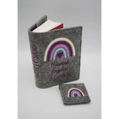 Regenbogen Set Gotteslobhülle + Rosenkranztasche Gebetbuch Hülle Geschenk Kommunion Firmung Geschenkidee personalisiert
