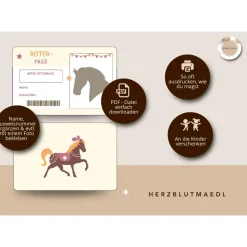 Reiterpass Bastelvorlage für Kinder – Perfekt für Kindergeburtstage auf dem Reiterhof und Ferien auf dem Ponyhof DIN A4