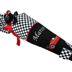 Rennauto Schultüte, personalisierte Zuckertüte mit Rennwagen, mit Namen bestickt, Schultüte Stoff für Jungs