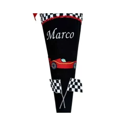 Rennauto Schultüte, personalisierte Zuckertüte mit Rennwagen, mit Namen bestickt, Schultüte Stoff für Jungs