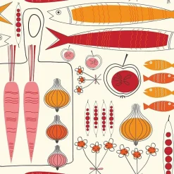 Retroliebe Fisherman Friends * 4 Untersetzer für Schalen + Schüsseln, kulinarisches 50er Design mit Fisch und Gemüse