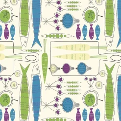 Retroliebe Fisherman Friends * 4 Untersetzer für Schalen + Schüsseln, kulinarisches 50er Design mit Fisch und Gemüse