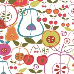 Retroliebe Sommerfrüchte * 10 Glasuntersetzer mit farbigen, stilisierten Früchten und Obstgarten