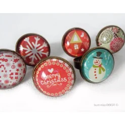 Ring verstellbar bronzefarben, Glas Cabochon mit Motiv Winter Schneemann, Zuckerstange, Weihnachtsring, BuntMixxDESIGN