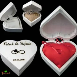 RINGBOX aus HOLZ Herz Ringkissen mit GRAVUR Hochzeit Schatulle Ringkästchen in weiß für Eheringe Holzbox Herzform Graviert Personalisiert