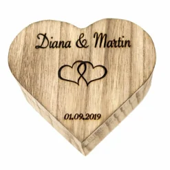 RINGBOX aus HOLZ Herz Vintage Ringkissen mit GRAVUR Rustikale Hochzeit Ringschachtel für Eheringe Ringkästchen Ringschatulle Personalisiert