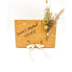 Ringbrett Ringkissen zur Hochzeit aus hochwertigem Eichenholz mit Wunschgravur