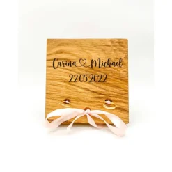 Ringbrett Ringkissen zur Hochzeit aus hochwertigem Eichenholz mit Wunschgravur