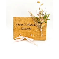 Ringbrett Ringkissen zur Hochzeit aus hochwertigem Eichenholz mit Wunschgravur