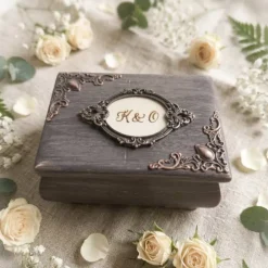 Ringdose braun aus Holz mit Ringkissen personalisierbar mit Monogramm Datum Ringbox Hochzeit Ringkästchen Ringträger