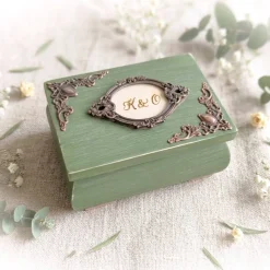 Ringdose salbeigrün  Holz mit Ringkissen personalisierbar mit Monogramm Datum Ringbox Hochzeit Ringkästchen Ringträger