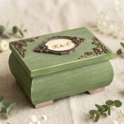 Ringdose salbeigrün  Holz mit Ringkissen personalisierbar mit Monogramm Datum Ringbox Hochzeit Ringkästchen Ringträger