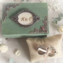 Ringdose salbeigrün  Holz mit Ringkissen personalisierbar mit Monogramm Datum Ringbox Hochzeit Ringkästchen Ringträger