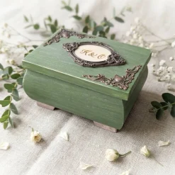 Ringdose salbeigrün  Holz mit Ringkissen personalisierbar mit Monogramm Datum Ringbox Hochzeit Ringkästchen Ringträger