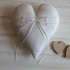 Ringkissen Herz aus Baumwolle weißes Herz perfekt für Hochzeitsdeko Vintage Shabby Chic