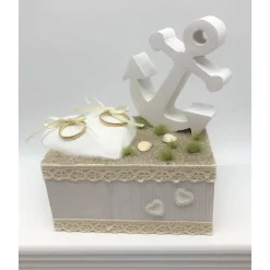 Ringkissen, maritim, komplett aus Holz, weiß/creme mit Anker