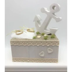 Ringkissen, maritim, komplett aus Holz, weiß/creme mit Anker