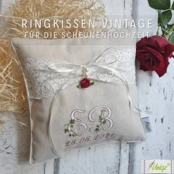 Ringkissen mit Stickerei, Geschenkidee, Geldgeschenk, Hochzeit, Vintage