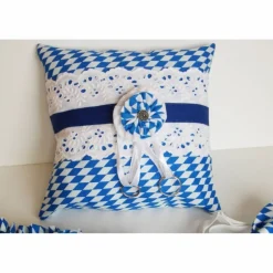 Ringkissen, Trachten-Ringkissen, Ringkissen blau-weiß, bayrische Hochzeit Ringkissen, Ringkissen bayerisch, Bauernhochzeit Ringkissen