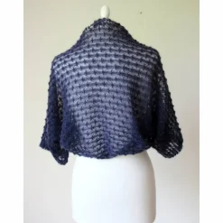 Ärmelbolero aus Kid-Mohair in Dunkelblau, gestrickter Shrug Halbarm, festliches Jäckchen für Damen, Trachtenhochzeit