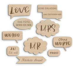 Robuste Photo Booth Fotobox Requisiten Schilder und Sprüche graviert auf Holz | Wedding Props Zubehör für Hochzeit - Set