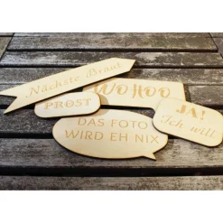 Robuste Photo Booth Fotobox Requisiten Schilder und Sprüche graviert auf Holz | Wedding Props Zubehör für Hochzeit - Set