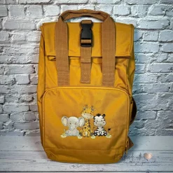 Roll Top Rucksack mit Safari Tieren und Namen bestickt I Kindergartentasche personalisiert I Tasche für Kinder