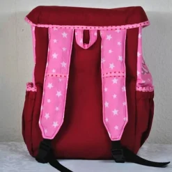 Rosa Rucksack mit Hunden und Sternen, für Kinder ab 6 Jahren, handgenäht