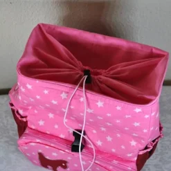 Rosa Rucksack mit Hunden und Sternen, für Kinder ab 6 Jahren, handgenäht
