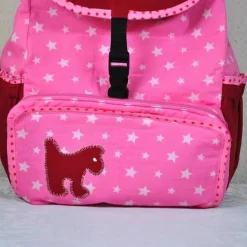Rosa Rucksack mit Hunden und Sternen, für Kinder ab 6 Jahren, handgenäht