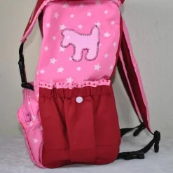 Rosa Rucksack mit Hunden und Sternen, für Kinder ab 6 Jahren, handgenäht