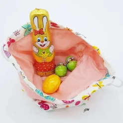 Rosa Stoffbeutel mit Zugband & Schmetterlingen – Brötchenbeutel, Brötchentasche, waschbar