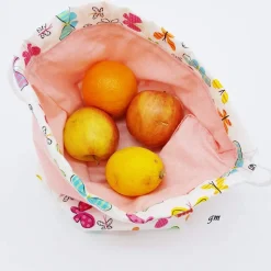 Rosa Stoffbeutel mit Zugband & Schmetterlingen – Brötchenbeutel, Brötchentasche, waschbar