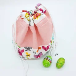 Rosa Stoffbeutel mit Zugband & Schmetterlingen – Brötchenbeutel, Brötchentasche, waschbar