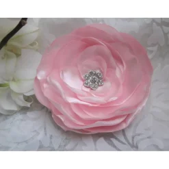 Rosa Stoffblume Braut Brosche Klammer mit Strass "Bijou Rose" Hochzeit Accessoire Brautschmuck romantisc