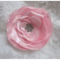 Rosa Stoffblume Braut Brosche Klammer mit Strass "Bijou Rose" Hochzeit Accessoire Brautschmuck romantisc
