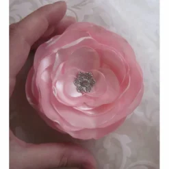 Rosa Stoffblume Braut Brosche Klammer mit Strass 
