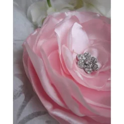 Rosa Stoffblume Braut Brosche Klammer mit Strass 