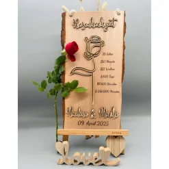 Rosenhochzeit Geschenk personalisiert – 10 Jahre Ehe | Handmade Holzbild Unikat zur Hochzeit