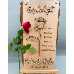 Rosenhochzeit Geschenk personalisiert – 10 Jahre Ehe | Handmade Holzbild Unikat zur Hochzeit