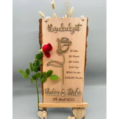 Rosenhochzeit Geschenk personalisiert – 10 Jahre Ehe | Handmade Holzbild Unikat zur Hochzeit