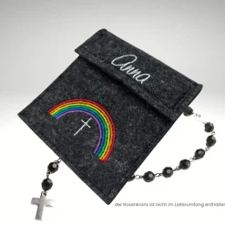 Rosenkranz Täschchen REGENBOGEN Name personalisierbar Rosenkranztasche Wollfilz
