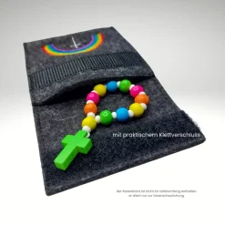 Rosenkranz Täschchen REGENBOGEN Name personalisierbar Rosenkranztasche Wollfilz