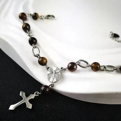 Rosenkranz-Armband aus Edelstahl mit Tigeraugeperlen – Spiritualität & Stil vereint