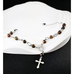 Rosenkranz-Armband aus Edelstahl mit Tigeraugeperlen – Spiritualität & Stil vereint