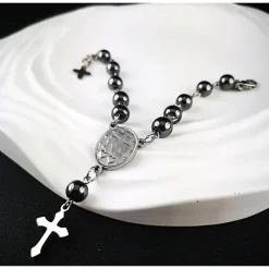 Rosenkranz-Armband aus Edelstahl mit Hämatitperlen– Spiritualität & Stil vereint